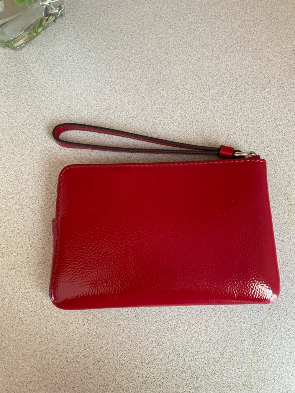 Coach Corner Zip Crinkle Red Patent Leather Wristlet - Picture 4 of 8